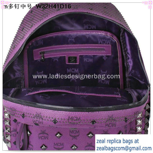 High Quality Replica Hot Sale MCM Medium Stark Front Studs Backpack MC4237 Purple - Click Image to Close